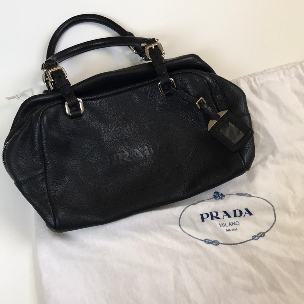 Prada Black vitello diano embossed leather satchel